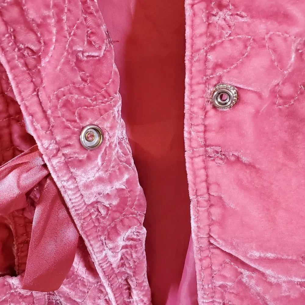 Old Navy Big Girls Rose Pink Velvet Quilted Embroidered Lined Bow Front Blazer